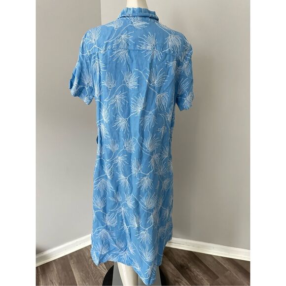NWT 120% Lino Button Front Short Sleeve Embroidered Linen Shirt Dress Blue Sz 46 - Picture 6 of 9